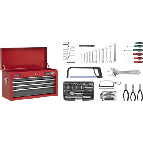 Sealey AP2201BBCOMBO American PRO® Topchest 6 Drawer with 98pc Tool Kit - Red/Grey (1/5)