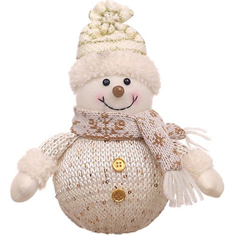 Decoración navideña: Muñeco de nieve de peluche luminoso, figura de punto blanco con iluminación LED cálida. (1/4)