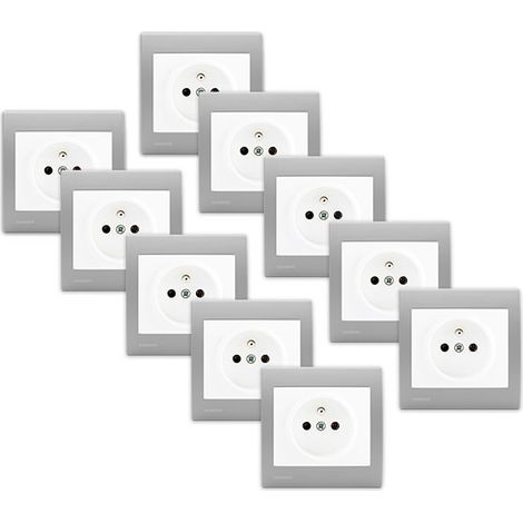 SIEMENS Lot de 10 Prise 2P+T Blanc Delta Iris avec Plaque Basic Silver