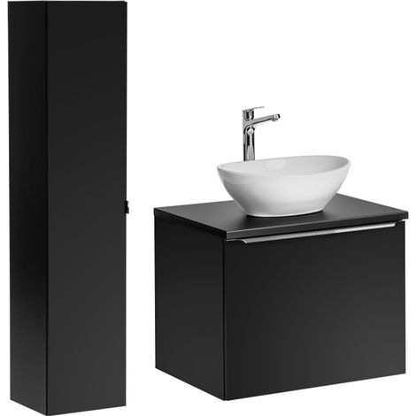 Ensemble meuble vasque à poser + colonne - 60 cm - Rosario Black - Livraison gratuite