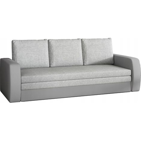 Canapé lit tissu et simili cuir gris avec coffre de rangement Liverna 220cm (1/5)