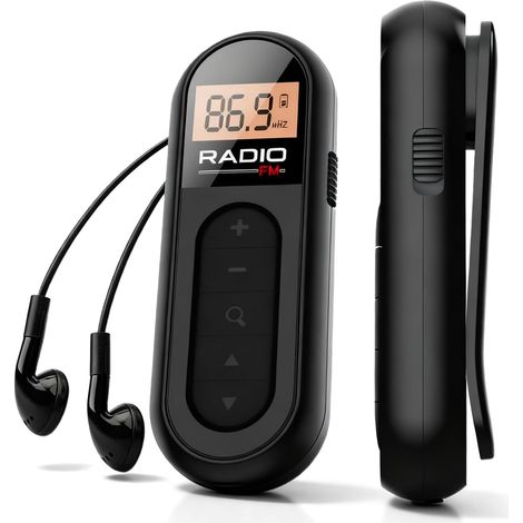 Mini radio transistor FM/FM, portable, avec écran CD et écouteurs, 300 mAh, petite radio à piles, pour le jogging, la marche et les voyages, noire (1/5)