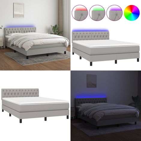 Sommier à lattes de lit et matelas et LED Gris clair 140x190 cm - Sommier Tapissier - Lit Plateforme - Lit Avec Led - Matelas À Ressorts Ensachés - Têted Lit Ajustable - Home & Living (1/5)