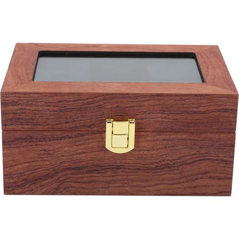 Boite Montre - Bois Naturel - 3 Compartiments - Fenetre Transparente - Antiderapant - Pour Rangement et Presentation - 1 Unite (1/5)