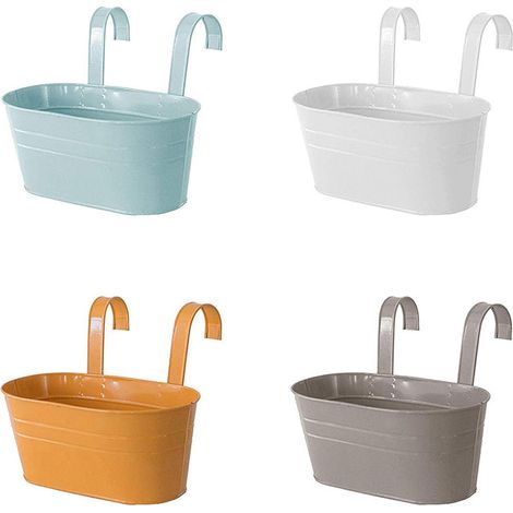 Set di 4 vasi da fiori sospesi in metallo, grandi vasi da 27,5 cm con gancio rimovibile per balcone, recinzione, giardino e decorazione domestica (4 colori)