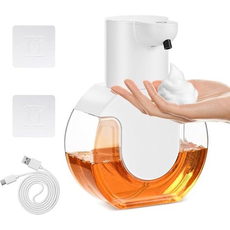 Distributeur de savon automatique mural 420 ml, distributeur de savon moussant électrique rechargeable USB avec capteur infrarouge et 4 niveaux de réglage (1/5)