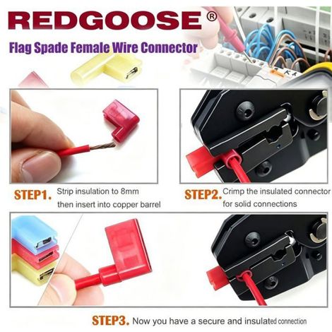 Cosses Femelles À Sertir - Nylon Isolé 90 Degrés - Rouge 40 Pièces + Bleu 40 Pièces + Jaune 20 Pièces - 100 Pièces (1/5)
