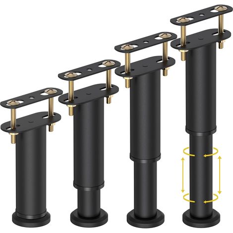 Wlrrcwdttc Lot de 4 pieds de support de lit réglables en hauteur (7,08 à 13 pouces), pieds de support centraux pour sommier à lattes, pieds de remplacement robustes en métal pour sommier à lattes. (1/5)