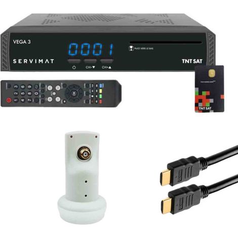 Pack SERVIMAT Récepteur satellite Full HD + Carte TNTSAT V6 + Câble HDMI + LNB Single HDSAT