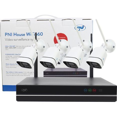 Kit de vidéosurveillance PNI House WiFi660 NVR 8 canaux et 4 caméras sans fil extérieures 3 MP, P2P, IP66 (1/4)