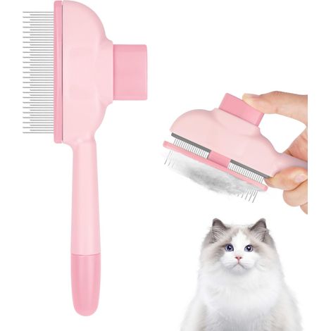Cat Comb, Self Cleaning Cat Combs, Pet Hair Removal Combs Grooming Comb with Release Button Remove Dead Hair (Pink) (1/5)