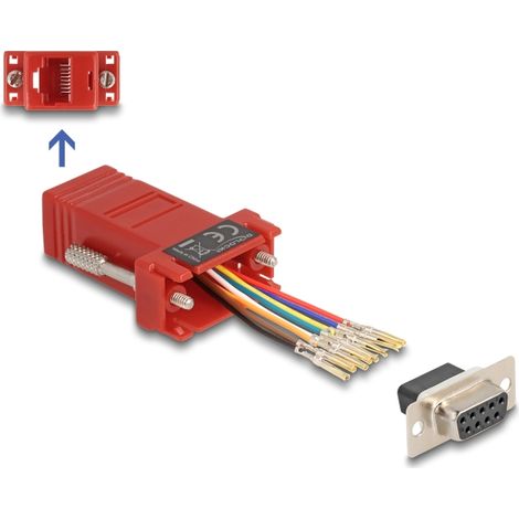 Delock D-Sub hembra de 9 pines a RJ45 hembra, kit de montaje rojo