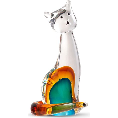 Figurine de Chat en Verre soufflé à la Main, Ornement Animal pour décoration d'intérieur, Collection d'animaux pour Cadeau d'anniversaire, Sculpture en Verre. (1/5)
