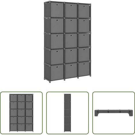 vidaXL Rangement maison -  Étagère à 15 cubes avec boîtes Gris 103x30x175,5 cm Tissu (1/5)