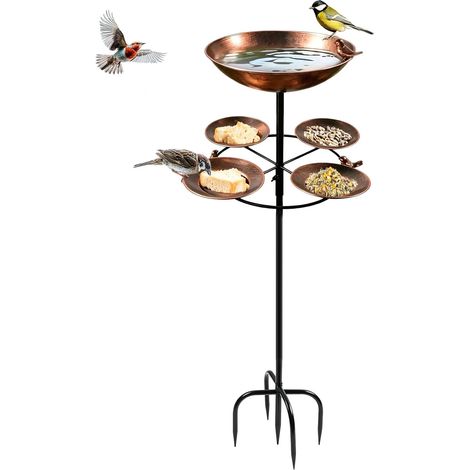 Mangeoire à Oiseaux De Jardin, 105cm Bain d'oiseaux sur Pied avec 5 Vasques Rondes Amovibles en Métal Résistant Au Gel Et à l'hiver Idéal pour Le Jardin Le Balcon Et La Terrasse (1/5)