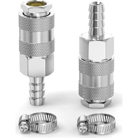2 pièces accouplement d’air industriel mâle canne de tuyau de 8MM, fer nickel plating débit de raccord rapide air pneumatique compresseur raccords de tuyau (1/5)