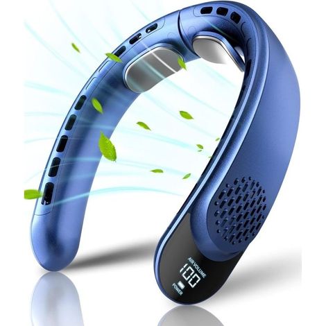 Ventilateur Tour de Cou Sans Pale 4000mAh, Ventilateur Rechargeable avec Écran LED et Refroidissement 360°,Bleu (1/5)