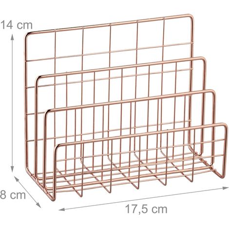 Portariviste moderno a 3 scomparti per ordinare lettere e documenti, design elegante in metallo oro rosa 130013605