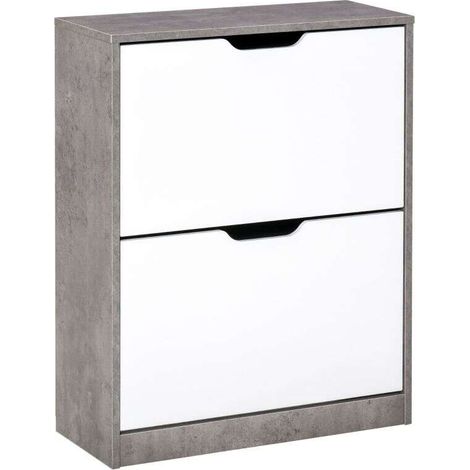 Meuble à Chaussures et d'Entrée avec 2 Portes Abattantes, Design Moderne Deux Tons Gris et Blanc, Rangement Compact pour Espace Limitré, 62.5 x 26 x 81 cm (1/5)