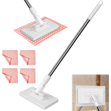 Mocio con sistema di bloccaggio a pressione, mini mocio con cambio automatico del panno, con 4 panni in microfibra, mini mocio a mani libere, mocio piatto, rotazione a 360°, per capelli e sporco (1/5)