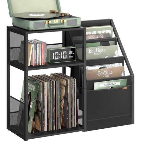 Record Player Stand, 3-Tier Side Table with Vinyl Record Storage Holds Up to 140 Albums, Multi-Functional End Table for Living Room & Bedroom (1/5)