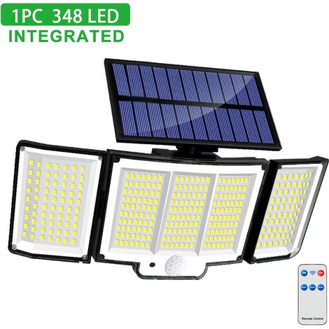 Projecteur solaire d'extérieur intégré (1 pièce, 348 LED), étanche, avec détecteur de mouvement, compatible avec les jardins. Équipé de 3 têtes, 3 LED et 3 têtes. (1/5)