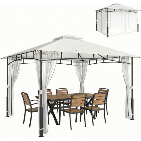 Pavillon de jardin 3x3.6m moustiquaire double toit hydrofuge noir