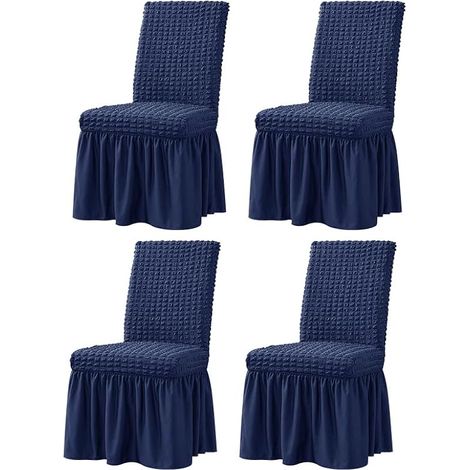 Lot de 4 housses de chaise de salle à manger extensibles, antidérapantes et lavables, protection de meubles avec jupe, style campagnard, pour hôtel, cérémonie, fête (bleu roi) (1/5)