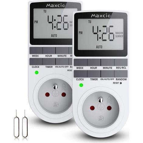 Tinor – Enchufe digital programable de 16 A – Temporizador semanal – Pantalla LCD – Modo aleatorio antirrobo – Ahorro de energía de 3680 W máx. – Paquete de 2 (1/5)