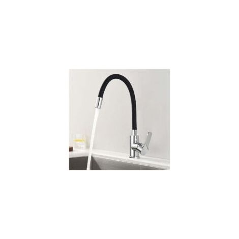 Robinet Cuisine Mémoire de Forme Mitigeur d'évier Courbe en Silicone Noir Robinetterie Chromé Mitigeur Cuisine Flexion Arbitraire Pivotant 360° - Crezuo (1/4)
