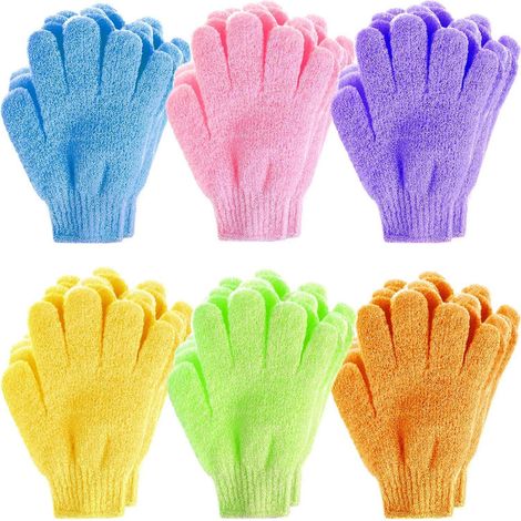 6 Pairs Gants Exfoliants, Douche Bain Gants Double-face Gommage Corps Couleurs Assorties Pour Hommes Femmes Enfants Et Pour La Douche/le Bain/le S (1/5)