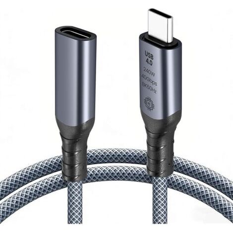 Pair Rallonge de câble USB C 40 Gbps, extension USB 4.0 avec transmission vidéo 8K @ 60 Hz, charge rapide PD3.1 240 W, pour MacBook Pro, station d'accueil, moniteur, SSD, compatible avec (1/5)
