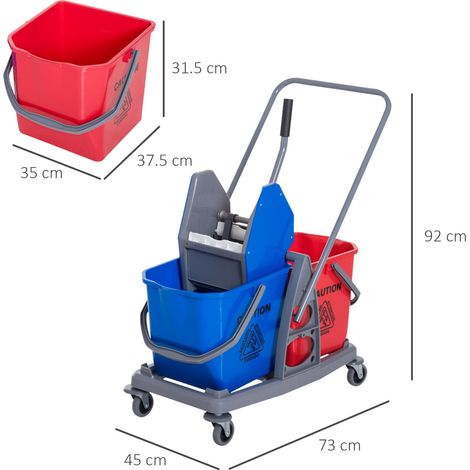 Chariot de nettoyage professionnel, 2 seaux, capacité 25 L, essoreuse, 73 × 45 × 92 cm (1/5)