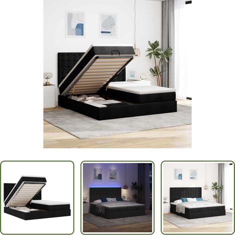 vidaXL LED-Beleuchtung -  Ottoman-Bett mit Matratzen & LEDs Schwarz 180x200 cm Stoff (1/5)