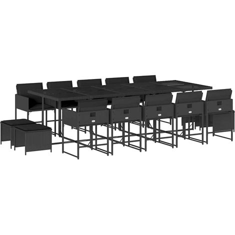 Maison Exclusive - 15-tlg. Garten-Essgruppe mit Kissen Schwarz Po