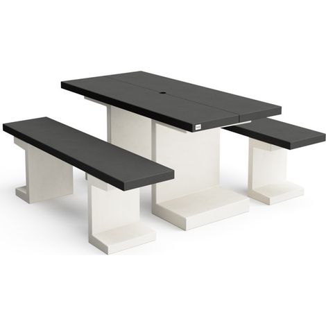 Conjunto Picnic Jardín Kitaway Mesa 180 cm + 2 Bancos  Mobiliario Exterior Jardín Terraza