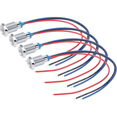 Vorverdrahtete runde Metall-LEDs in zwei Farben für 12 runde 24V-LEDs mit gemeinsamer Kathode, ideal für Industrie-, Automobil- und Heimwerkerprojekte, rot und grün (rot blau) (1/5)