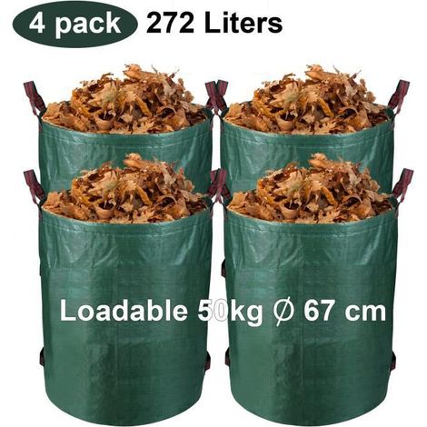 Filiyano-4 sacs de jardin de 272 L, sacs à déchets verts, poubelles de jardin, pour déchets de jardin, feuilles mortes vertes (1/4)