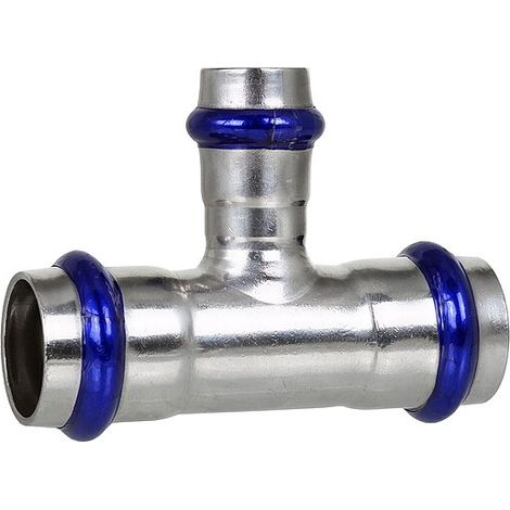 Press-T-Stück 28 - 18 - 28 mm - für Edelstahlrohre - DVGW-zertifiziert - für V-Kontur
