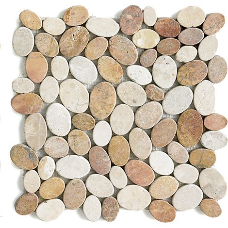 Pegane – Carrelage mural parement en marbre naturel blanc et beige rosé – 33 x 33 cm – Épaisseur 8 à 10 mm – Pour murs et sols
