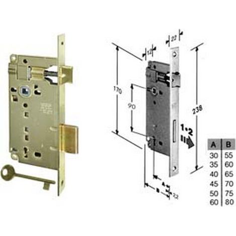 1PZ SERRATURA A BUSSOLA DA INFILARE BORDO QUADRO OTTONATO - mm.50 bordo acc.ottonato verniciato (592.50.03)