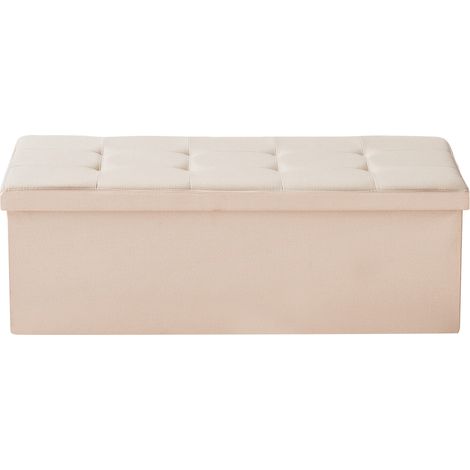 Mophorn Reposapiés rectangular plegable con espacio de almacenamiento y bolsillos laterales, asiento acolchado y diseño compacto, soporta hasta 299,37 kg, 110 x 38 x 38 cm, ideal para salón, beige (1/5)