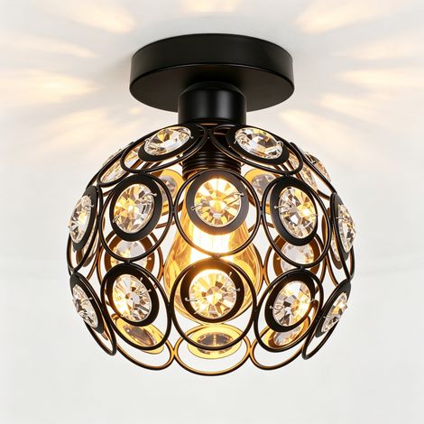 Vintage Crystal Ceiling Light, Metal Shade, Diameter 20 cm X Height 20 cm, Black, Modern Style, E27 Bulb (1/5)