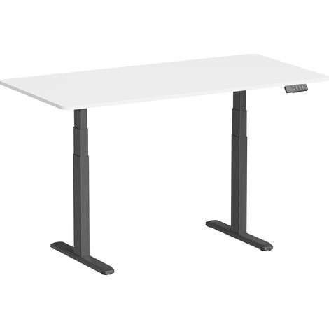 Bureau motorisé assis-debout 150x75cm, Plateau blanc à bords arrondis/Pied noir