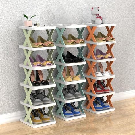 Étagère à chaussures – Organisateur de chaussures à 9 niveaux pour placards étroits, meuble à chaussures gain de place pour chambres, dressings, couloirs, garages. (Bleu clair) (1/5)