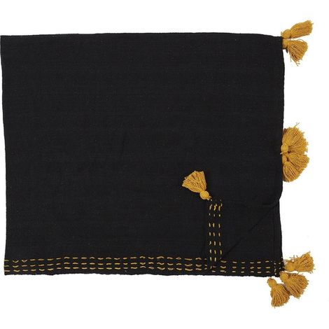Jeté de canapé surpiqué pompons noir 130x150 cm (1/3)