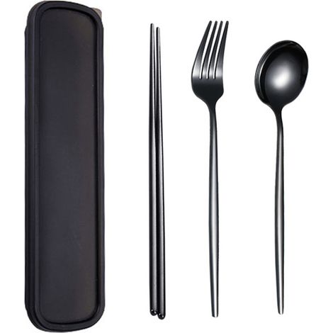 Couverts De Voyage - Fourchette Cuillère Baguettes En Acier Inoxydable - Pour Pique-Nique Camping Voyage - Lot De 4 Pièces (1/5)