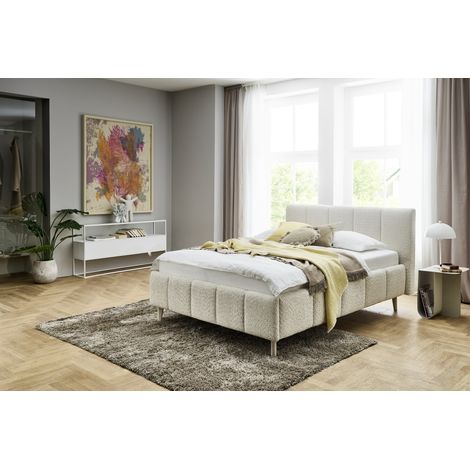 Meise Möbel Stauraumbett Alva 140x200 cm Bettkasten & Lattenrost Bouclé-Stoff Cream Holzfuß sandfarbig (1/5)