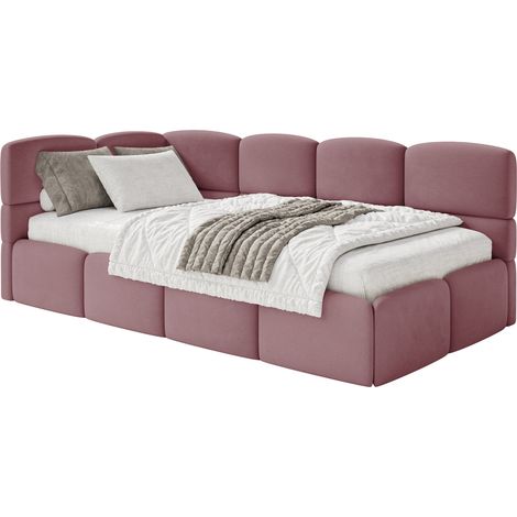 Selsey Cloudy – Jugendbett 90x200 mit Matratze, Kopfteil links, Samt Rosa