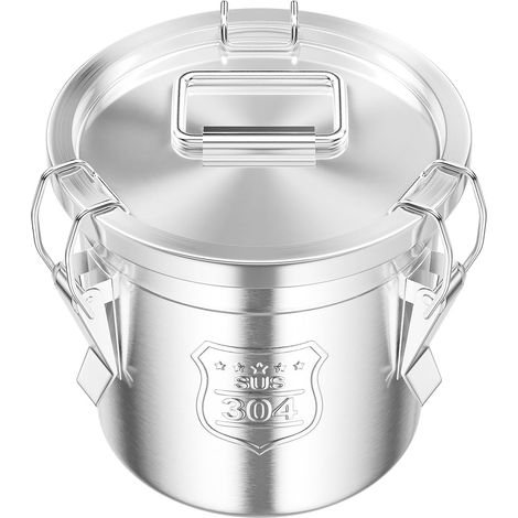 HAUTOUR Seau hermétique en acier inoxydable avec couvercle - 6 L - Récipient à farine pour stockage alimentaire - Boîtes de conservation pour riz, farine et céréales (1/5)